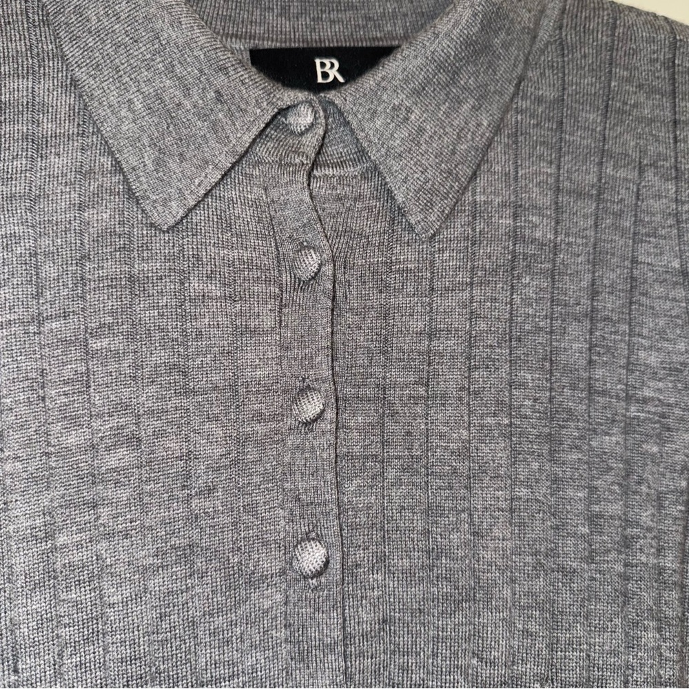 Banana Republic Knit Ribbed Polo Sweater - Gray Size M